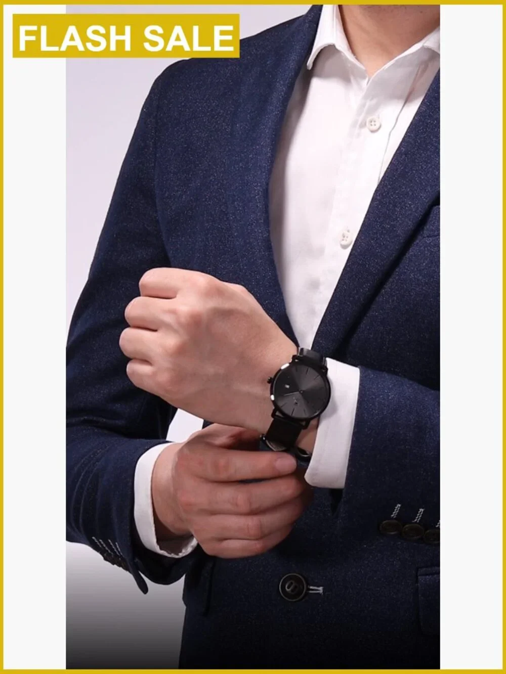 Men's Minimalist Quartz Watch with Leather Strap, Blue Dial
